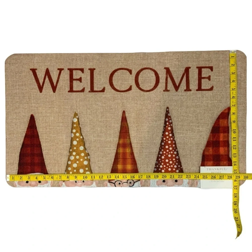 Thankful Home Gnome Rustic Welcome Mat Non Skid Rectangle Neutral 17 x 30 in